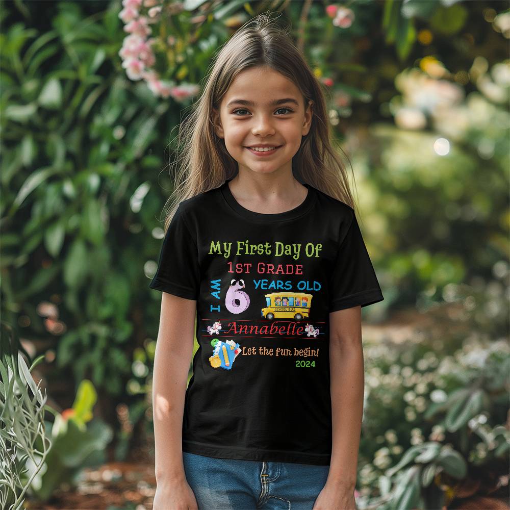 Kids t-shirt, First Day of School, Grade 1, ages 6 to 16