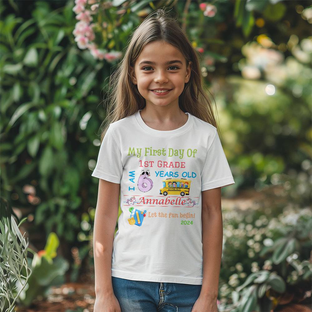 Kids t-shirt, First Day of School, Grade 1, ages 6 to 16