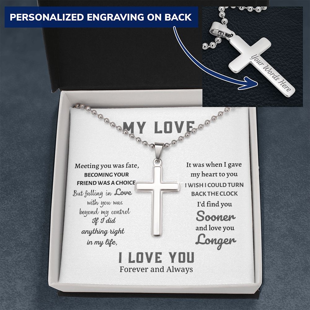 Personalized Cross with ball chain necklace, gift for my love, boyfriend, fiance, husband, partner for his birthday, anniversary, valentines day, Thanksgiving, Christmas