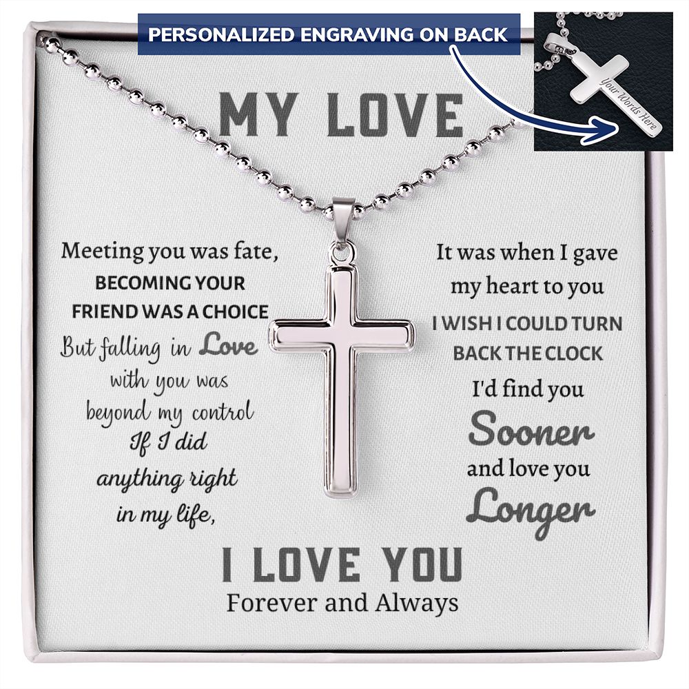 Personalized Cross with ball chain necklace, gift for my love, boyfriend, fiance, husband, partner for his birthday, anniversary, valentines day, Thanksgiving, Christmas