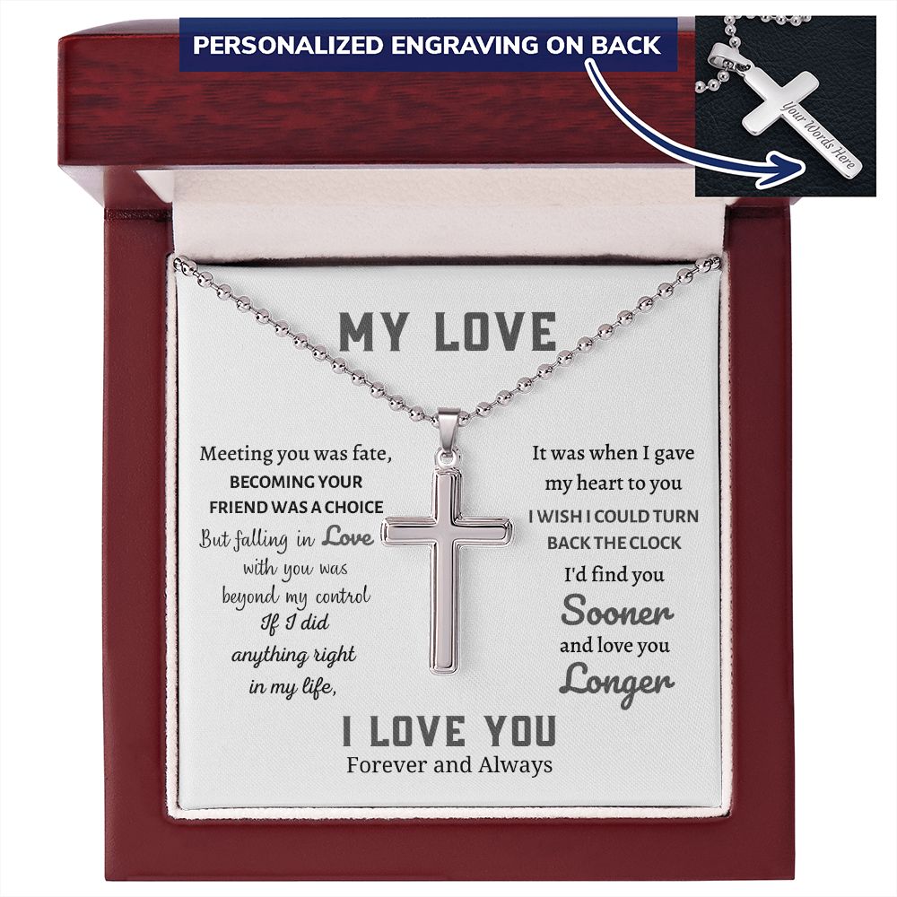 Personalized Cross with ball chain necklace, gift for my love, boyfriend, fiance, husband, partner for his birthday, anniversary, valentines day, Thanksgiving, Christmas