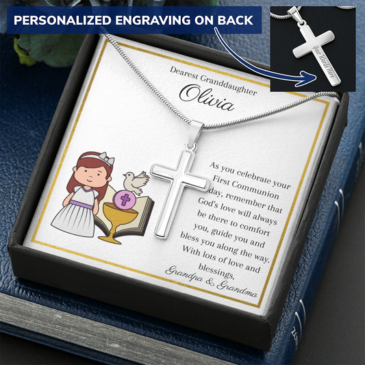 Personalized Cross Necklace, First Holy Communion Gifts For Girl,  Granddaughter