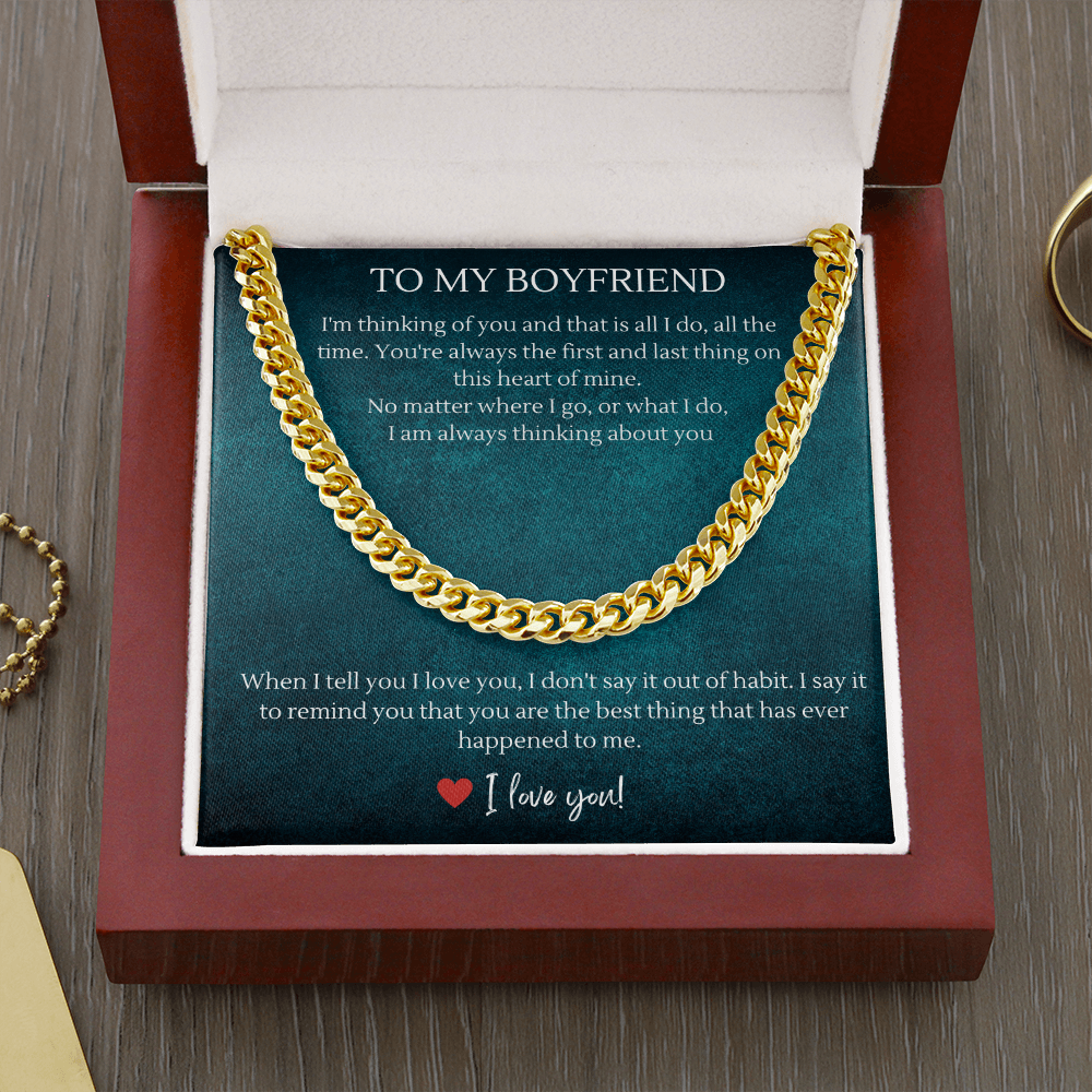 To My Boyfriend Cuban Chain Necklace, Christmas Gift for Boyfriend, Unique Anniversary Gift for Boyfriend, Boyfriend Birthday