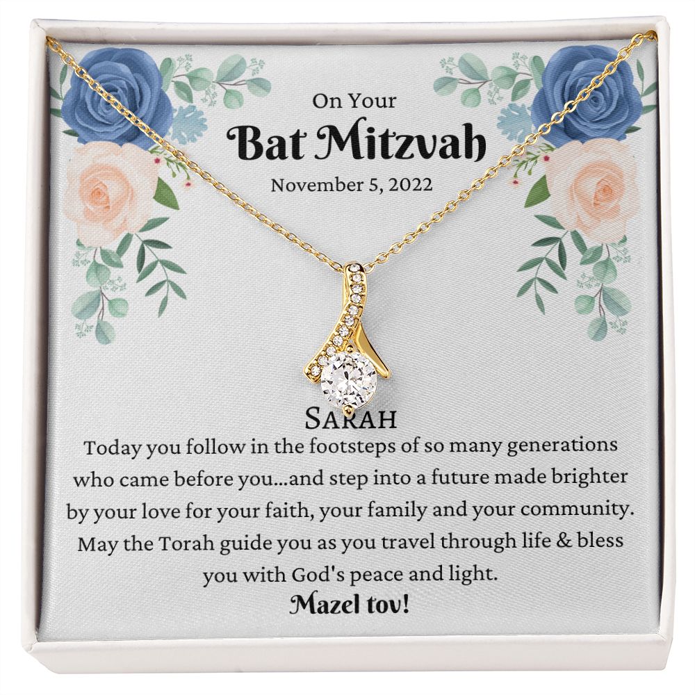 Bat Mitzvah Gift Necklace, Mazel Tov Gift for Bat Mitzvah Jewelry, Bat Mitzvah Necklace for girl, Bat Mitzvah Card, Personalized Gift