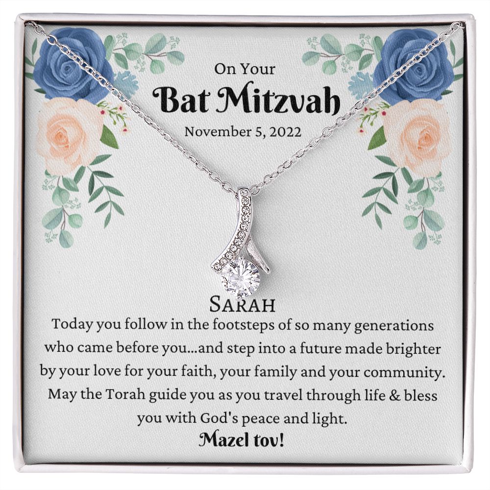 Bat Mitzvah Gift Necklace, Mazel Tov Gift for Bat Mitzvah Jewelry, Bat Mitzvah Necklace for girl, Bat Mitzvah Card, Personalized Gift