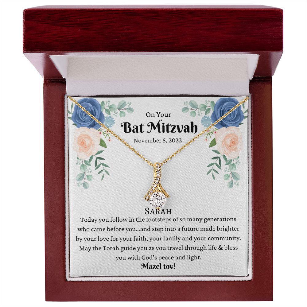 Bat Mitzvah Gift Necklace, Mazel Tov Gift for Bat Mitzvah Jewelry, Bat Mitzvah Necklace for girl, Bat Mitzvah Card, Personalized Gift