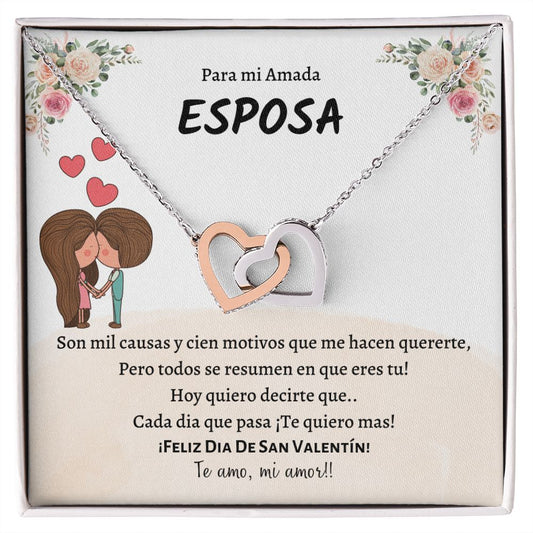 Collar Interlocking hearts necklace, regalo para esposa en el día de San Valentín, gift for wife on Valentines Day