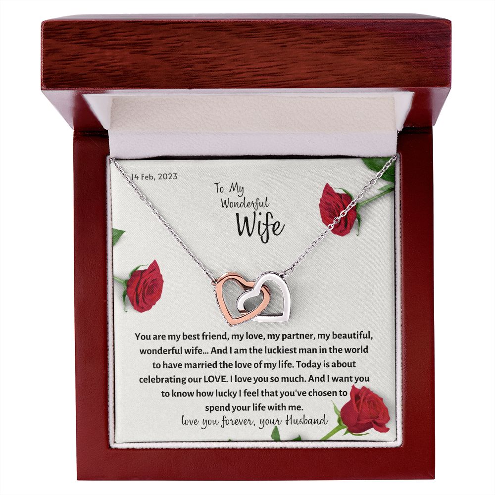 Interlocking hearts necklace, gift for Wife for Valentines Day