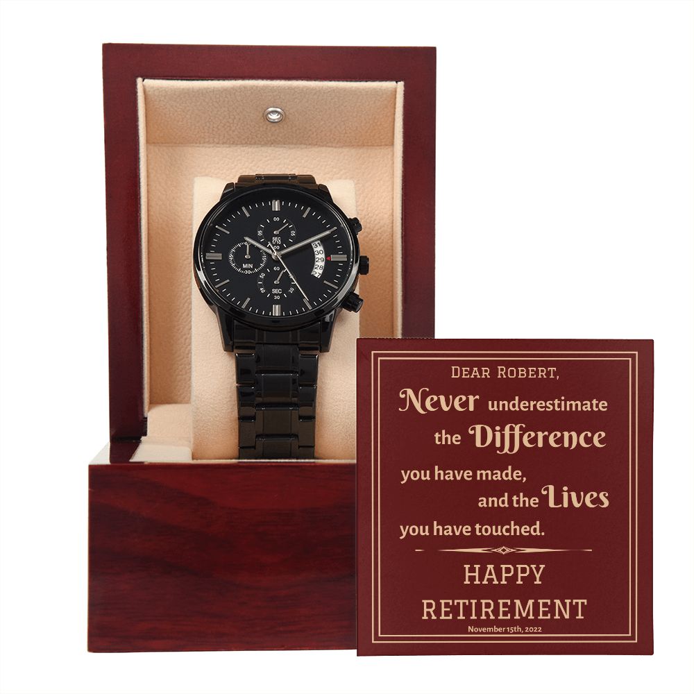 Chronograph Watch, personalized message, Retirement Gifts For Men, Colleague, Coworker, Employer, friend, family