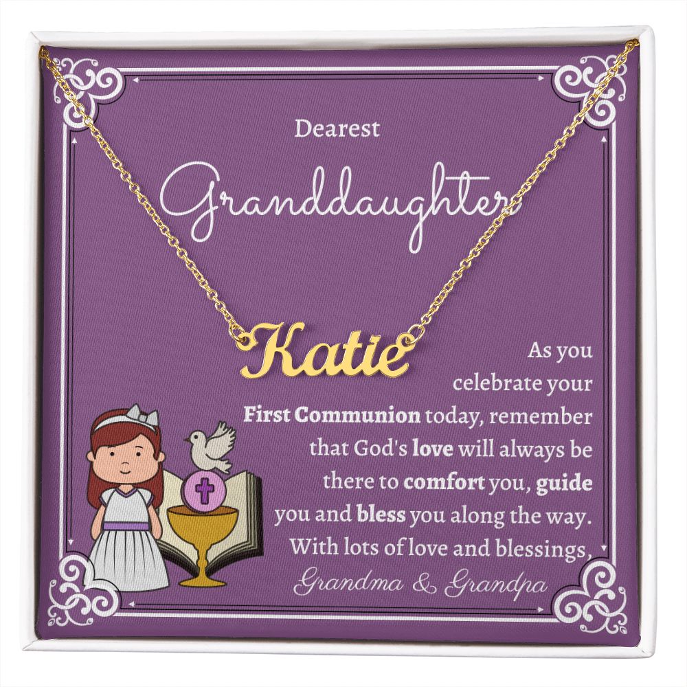 Custom Name Necklace, gift for granddaughter on her First Holy Communion