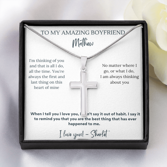 Cross necklace, for boyfriend with personalized message card for his birthday, anniversary, Christmas, Thanksgiving